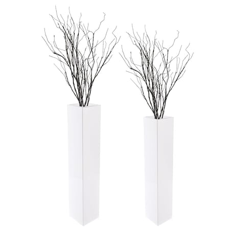 Uniquewise Tall Rectangular Wooden Modern Floor Vase, White, PK 2 QI004184.2